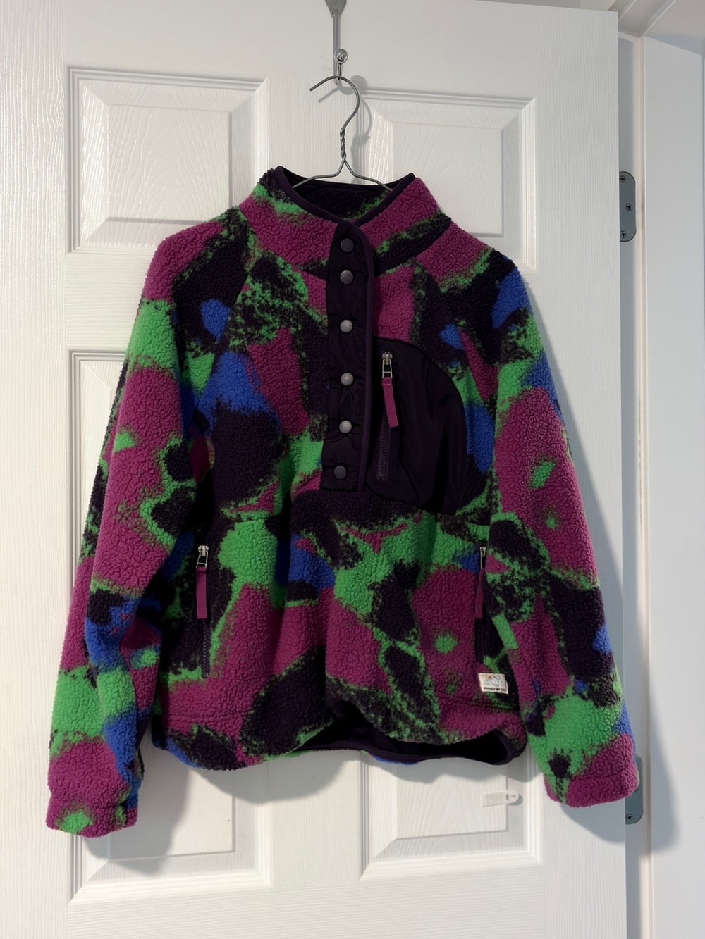 Womens Plush Pullover with Purple, Green & Blue Pattern